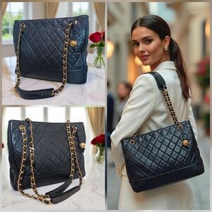 Chanel Vintage Quilted Lambskin Tote Bag 24K Gold Plated Hardware France ✨ COA